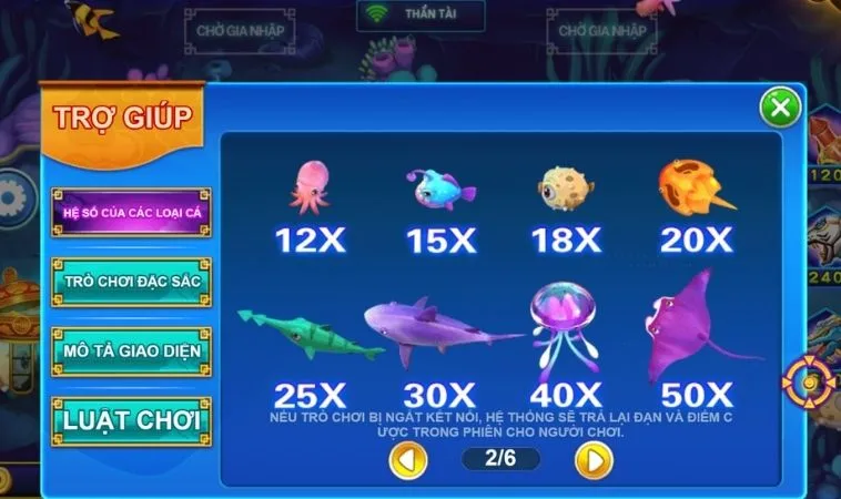 Hệ số thưởng các sinh vật trong game Bắn Cá Thần Tài KG88