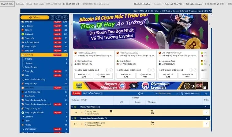 Các tỷ lệ cược Cầu Lông Tại KG88 hấp dẫn
