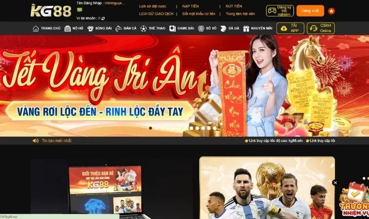 Giao diện trang chủ nhà cái KG88